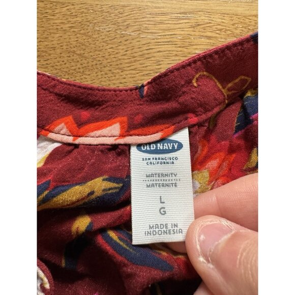 Old Navy Women Maternity Size Large Tunic Top Long Sleeve Floral Pleated Tiered - Picture 3 of 13